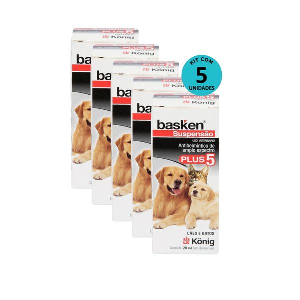 Kit 5 Vermífugo Basken Susp. Plus 5 Cães e Gatos 20ml- König